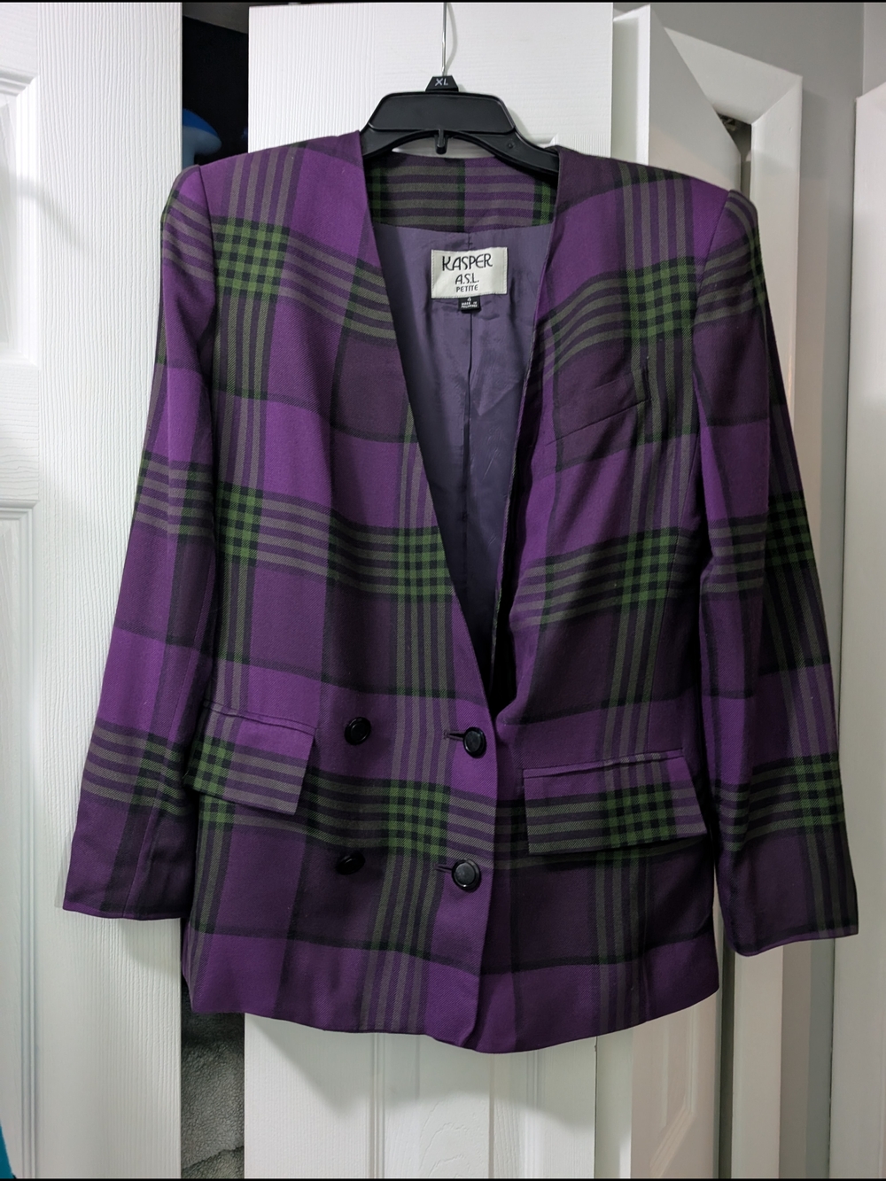 Kasper Purple and Green Plaid Blazer
